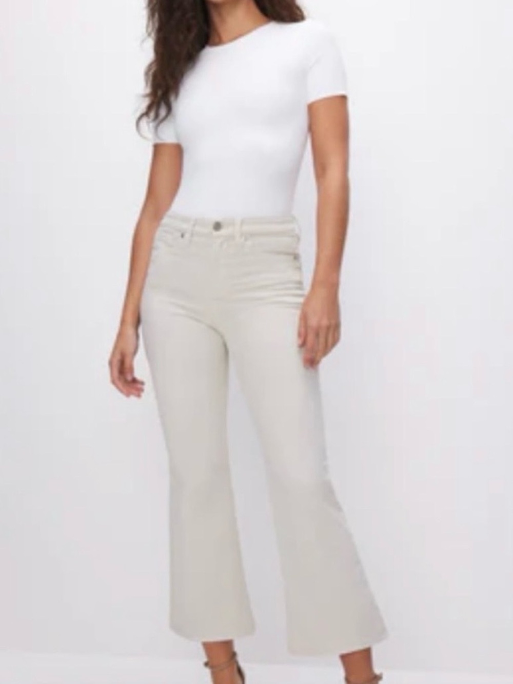 Good American Cream Boot Cut Jeans